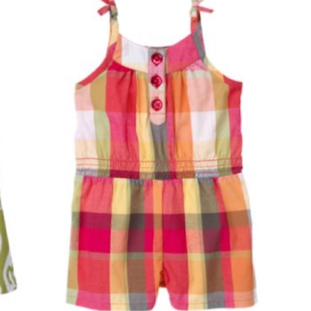 Gymboree Batik Summer 3T Plaid Romper Pink Madras